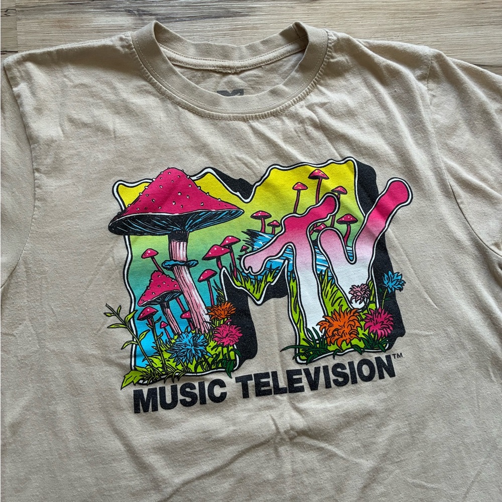 MTV Music Television Graphic Tee - Cream with Neon Print